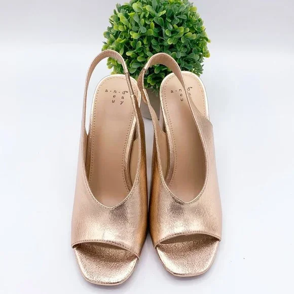 METALLIC GOLD BLOCK HEEL SLINGBACK HEELS - 7.5 - Picture 5 of 9